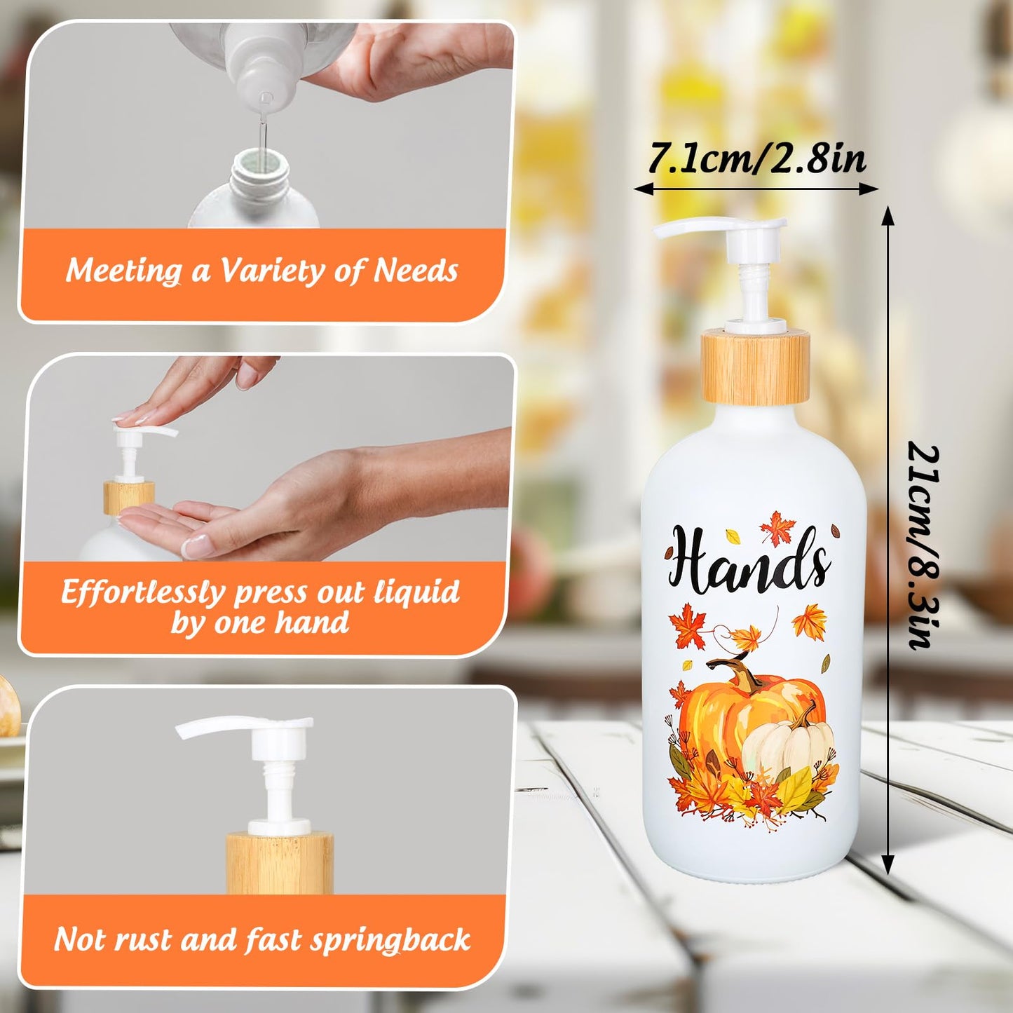 JarThenaAMCS 2Pcs Fall Soap Dispenser Maple Leaves Pumpkin Pile Glass Dispenser with Pump Refillable Liquid Soap Container for Autumn Thanksgiving Kitchen Bathroom Decor