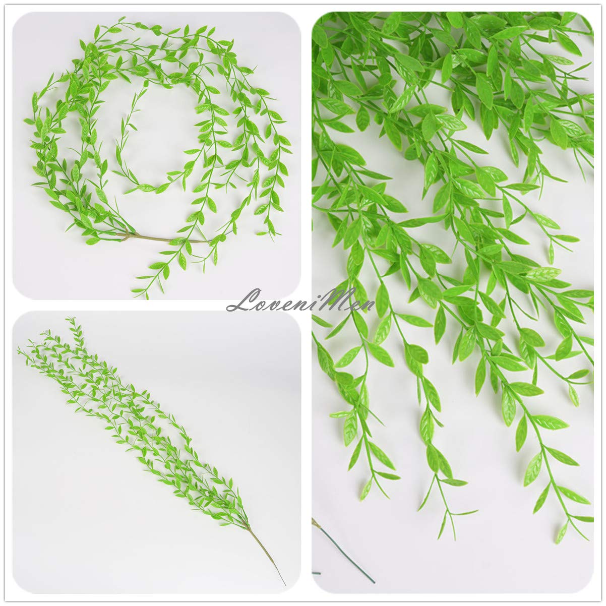 Artificial Vines, 10 Pack Hanging Ivy Fake Weeping Willow Greenery Leaves Plastic Plants Faux Garland Vine UV Resistant for Indoor Outdoor Garden Door Wall Baskets Wedding Party Decoration - Green