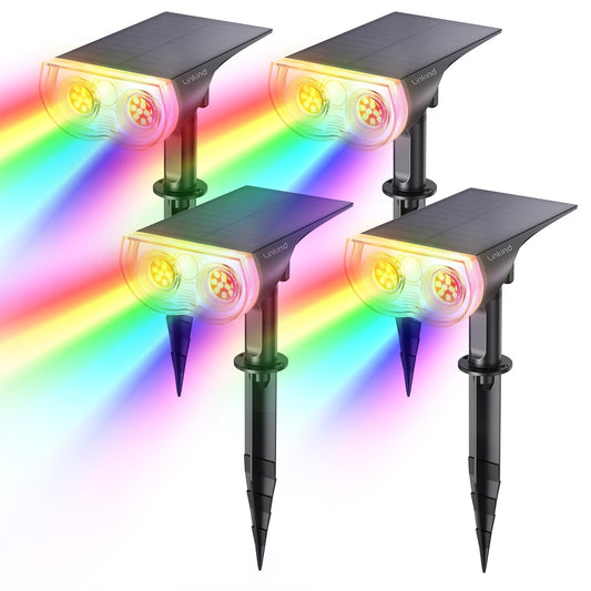 Linkind Solar Lights Outdoor Waterproof IP65, StarRay RGB Solar Spot Lights Outdoor, Color Changing Outdoor Solar Lights for Yard, Garden, Pathway, Holiday Decor (Multicolor, 4 Pack)