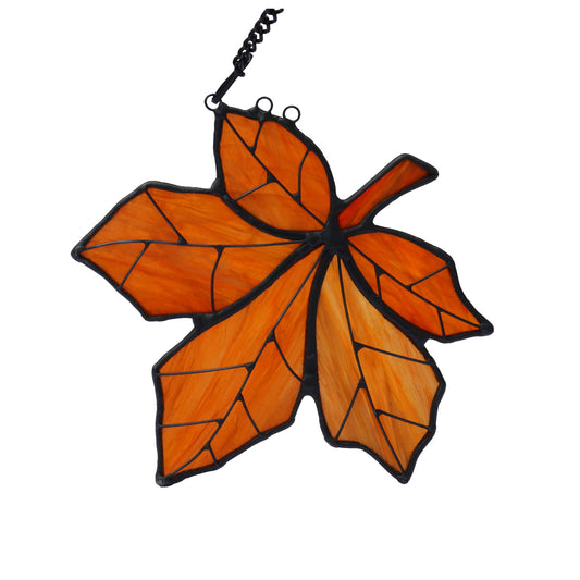 HAOSUM Maple Leaves Stained Glass Window Hanging,Fall Leaf Decorations, Suncatcher for Windows,Stained Glass Maple Leaves Window Decoration for Office Party Home Decor Gifts for Women(Orange)…