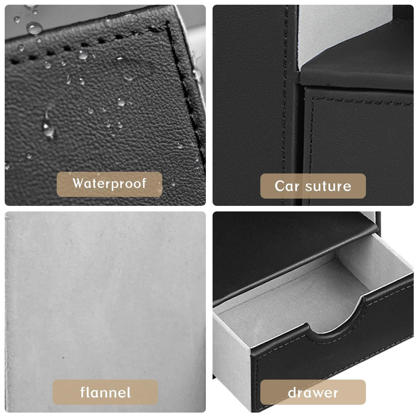 Leather Nightstand Organizer with Tissue Holder,Square Tissue Box Cover with Organizer, Decorative Modern Facial Paper Storage Box for Bathroom Living Room Vanity Table Countertop Office Black