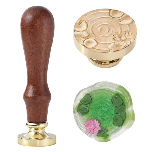 Ychostamp Wax Seal Stamp, Lotus Pond Sealing Wax Samp, Blooming Lotus with Lily Pads and Water Ripples, 3D Tranquil Nature Scene Seal
