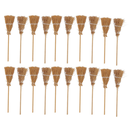 20-Pack Mini Witch Brooms - White Rope Halloween Decor, Miniature Broomstick Ornaments for DIY Crafts, Party Favors & Haunted House Displays