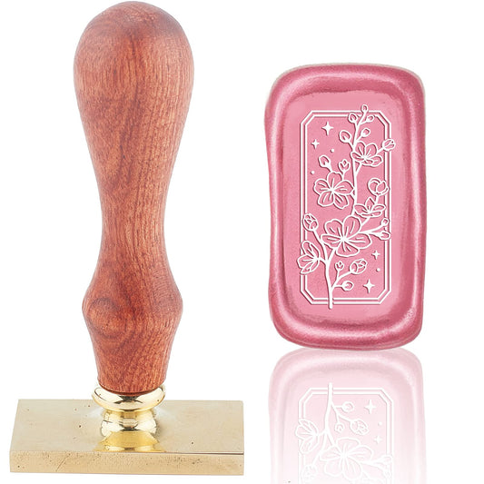 CRASPIRE Cherry Blossom Stars Wax Seal Stamp Rectangle Removable Brass Head with Wooden Handle for Wedding Invitations & Gift Wrap