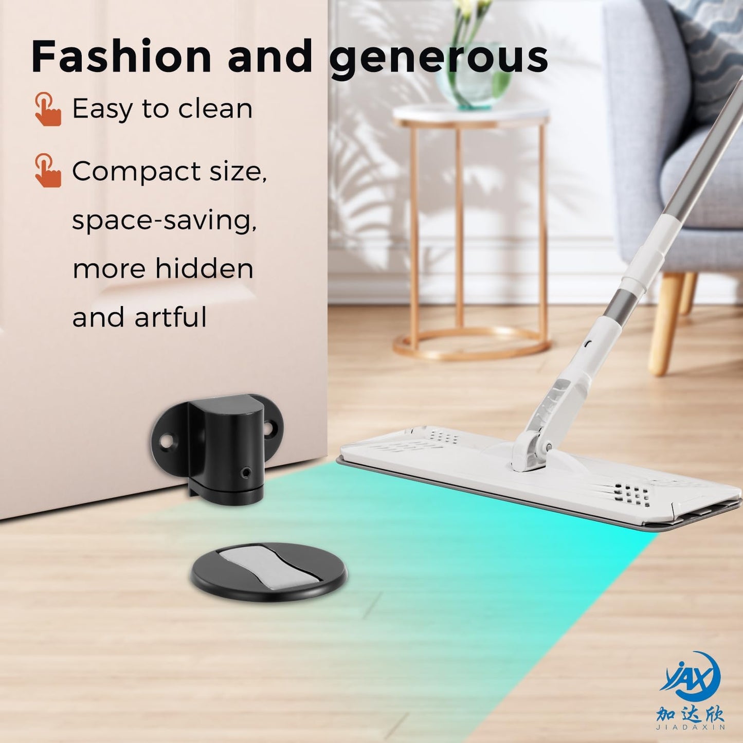 JIADAXIN Invisible Magnetic Door Stopper, Adjustable & Floor Standing Door Stopper, No-Drill Easy Installation, Protects Wall from Damage,(Black) 2-Pack