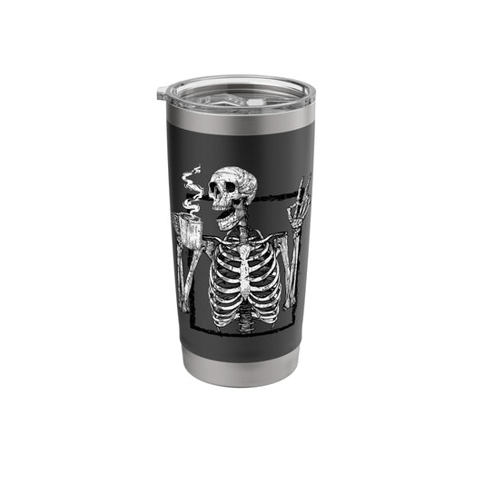 Skeleton Drinking Coffee Gothic Peace Sign Halloween Grunge Stainless Steel Insulated Tumbler