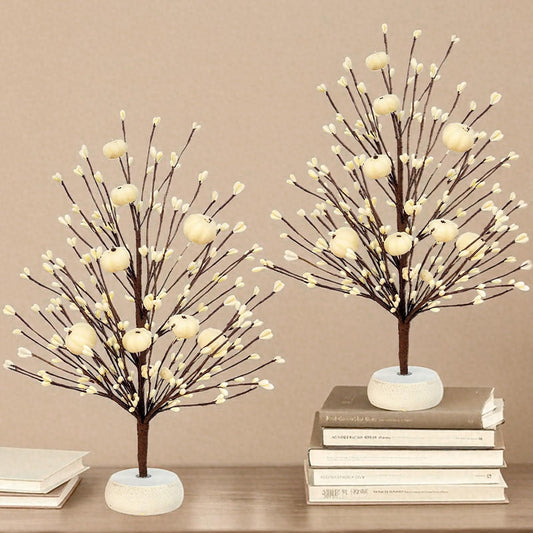 TURNMEON Fall Decor 2 Pack Artificial Fall Tree with Pumpkins and Berries, Fall Decorations for Home, Autumn Tree Thanksgiving Table Decor for Indoor Outdoor Home Party, 15 Inch White