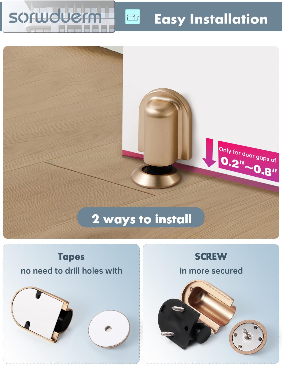 SORWDUERM 2 Pack Champagne Bronze Door Stopper Magnetic Door Cathc Matte Black Floor Mounted Door Stop Keep Door Open with Screws and Adhesive No Drilling