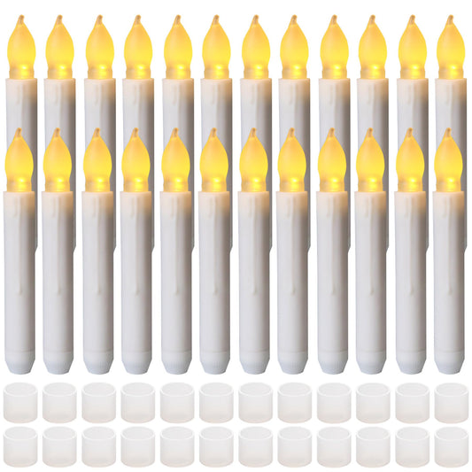 Yakpo 24 Pack Halloween Hanging Floating LED Taper Candles Battery Operated, Flameless Flickering Electric Fake Tapered Candles Bulk for Window Chandelier Christmas Table Home Party Decorations