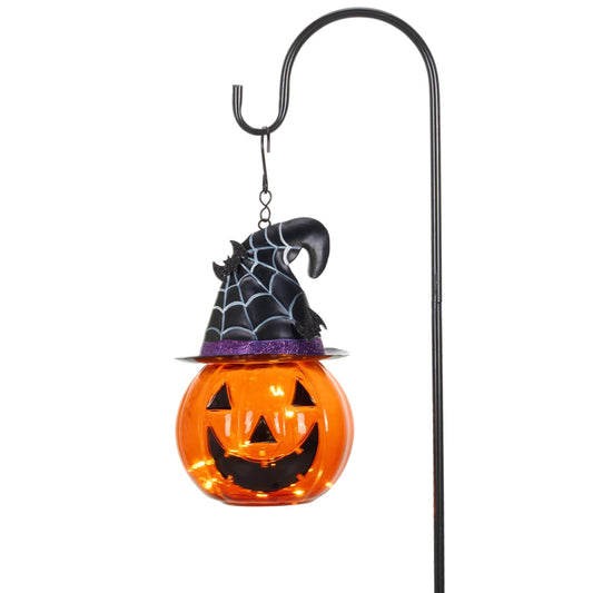 TERESA'S COLLECTIONS Halloween Decorations for Home Outdoor, 36" Glass Solar Lantern Decor with Orange Fun and Spooky Pumpkin Bats, Jack-on-Lantern for Garden Patio Party Gifts for Halloween