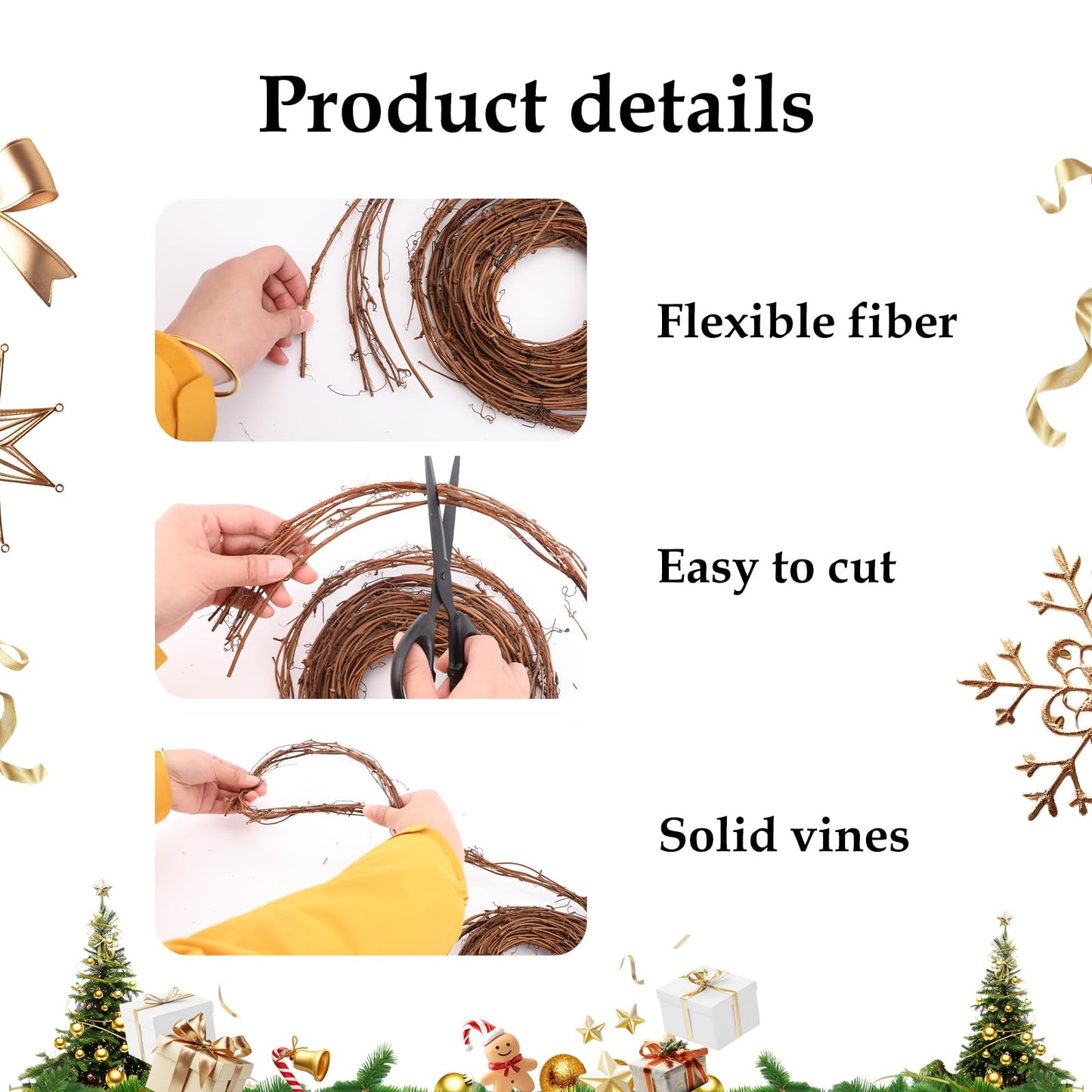 3 Pcs Grapevine Garland, 15 Feet DIY Crafts Natural Grapevine Twig Vines, Vines Garland Wreaths for Christmas Wedding House Holiday Door Vase Wall Decor