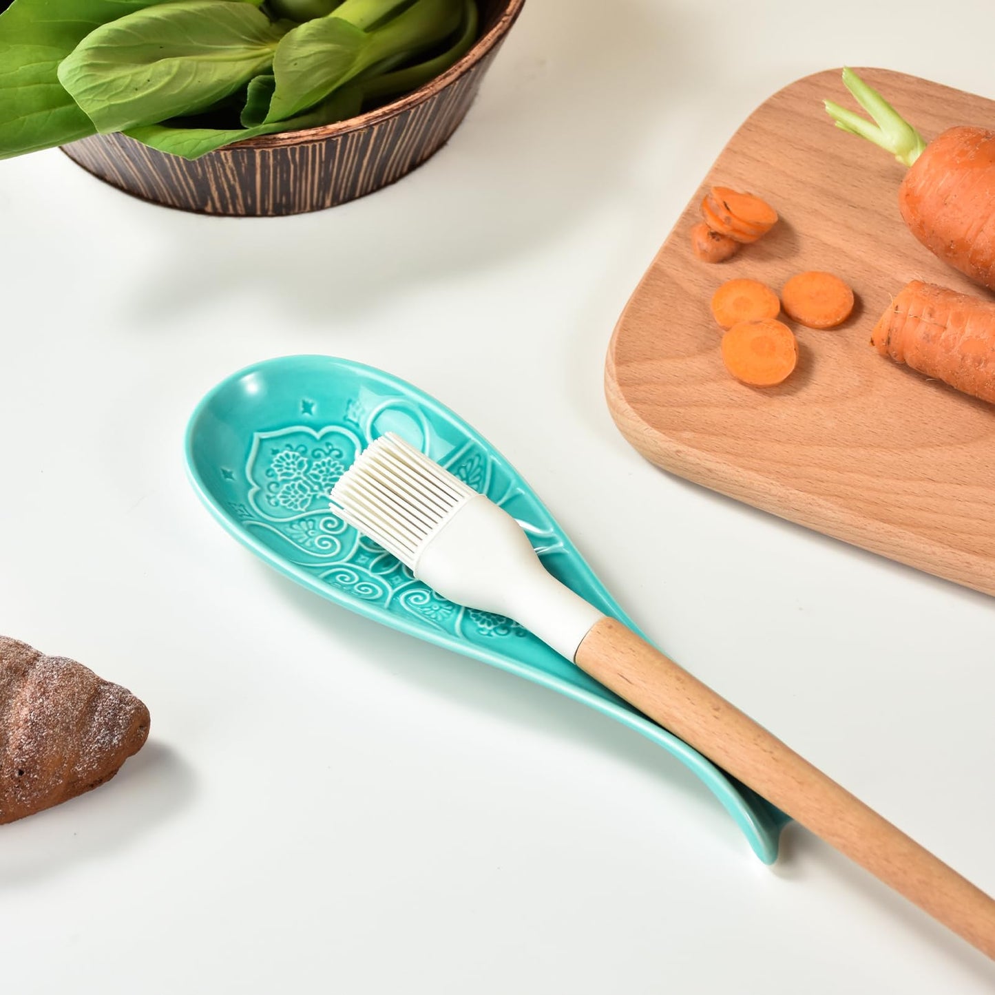 Ceramic Spoon Rest for Stove Top, Spoon Holder, Spoon Rest for Kitchen Counter, Utensil Rest for Spatula & Tong, Kitchen Decor and Accessories （Turquoise）