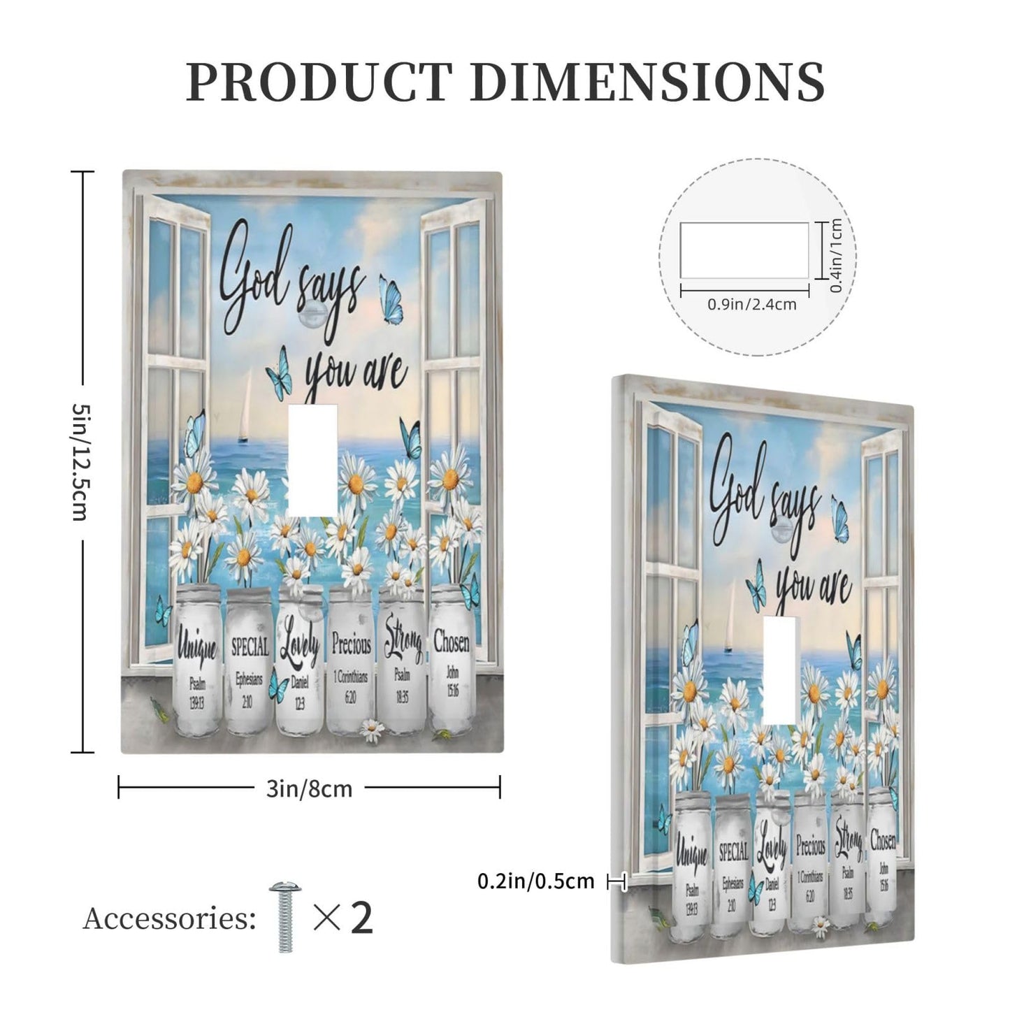 White Daisy Flowers in Vase Single Toggle Light Switch Cover Decorative Christian Inspirational Window 1 Gang Wall Plate Blue Sea Butterfly Floral Electrical Switchplate Faceplate for Bathroom Decor