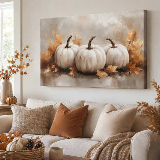 ANRUOXI Fall Canvas Wall Art, Vintage Autumn Pumpkin Fall Leaf Pictures Thanksgiving Canvas Prints, Rustic Halloween Pumpkin Themed Farmhouse Wall Decor Framed Home Artwork 28x40 Inch