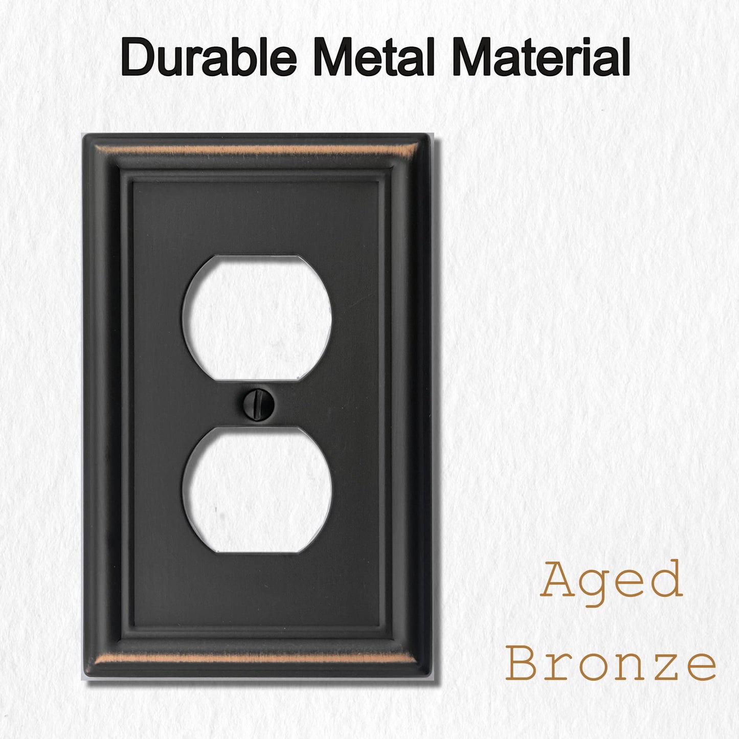 OKAWYC Single Duplex Outlet Light Switch Cover Luca Metal Wall Plate, 4-Pack Aged Bronze 1 Gang, Oil Rubbed Bronze for Receptacle Light Switch, Outlet Cover Decorative, Wallplate, Midsize, Durable