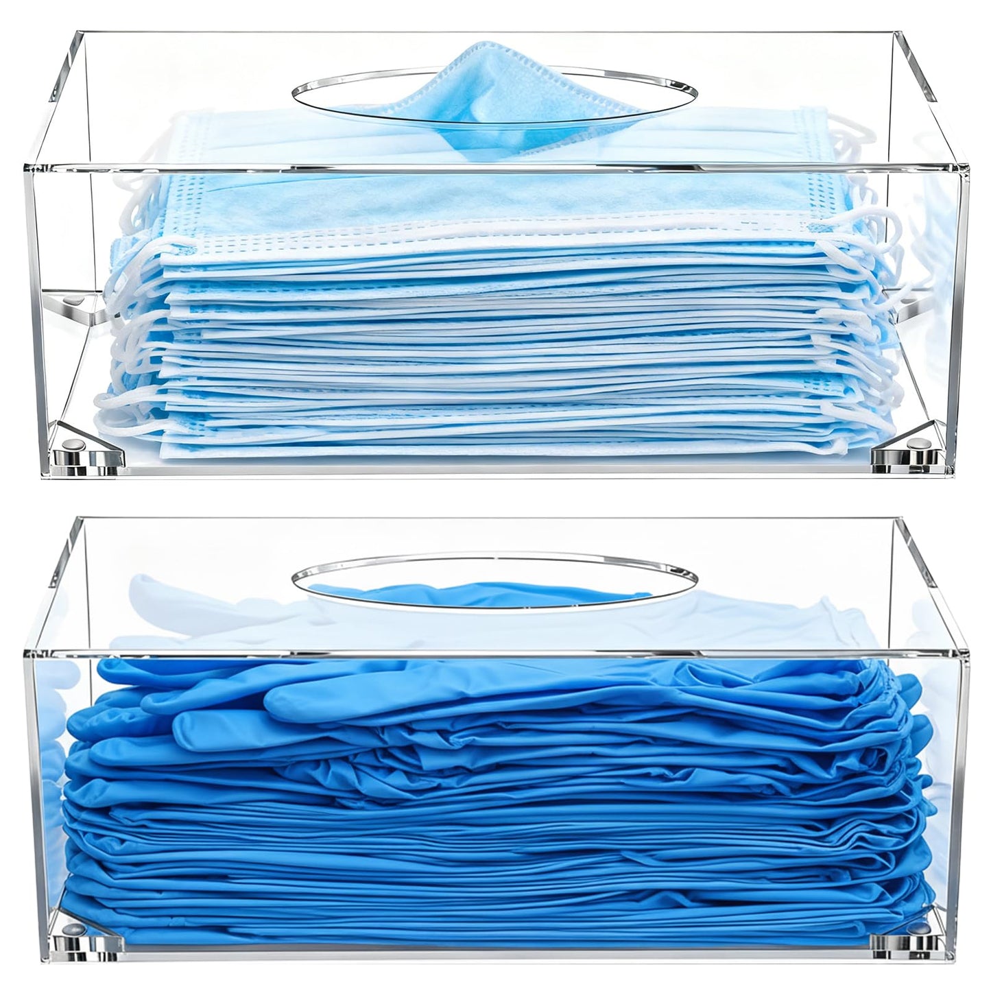 Yopay 2 Pack Acrylic Tissue Box Holder, Rectangle Tissue Box Cover with Magnetic Bottom, Clear Acrylic Facial Tissue Case Dispenser for Bathroom Kitchen Bedroom Vanity Restaurant Office