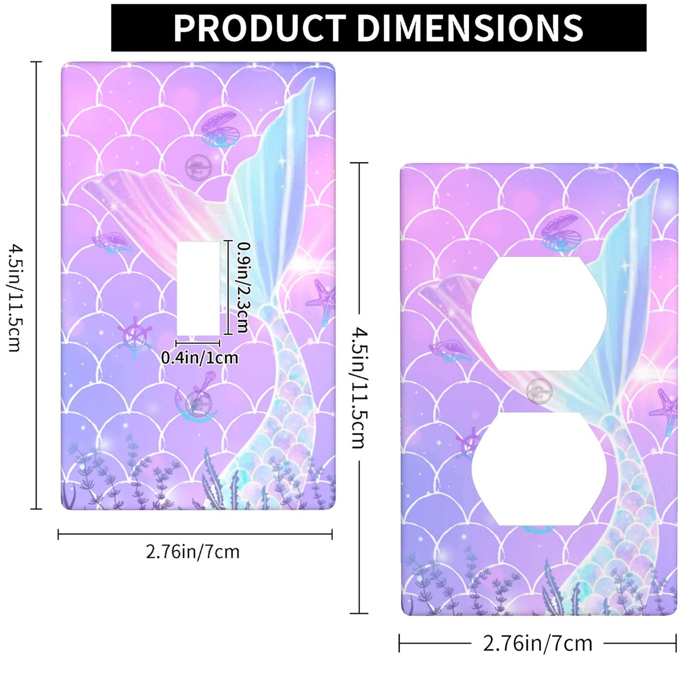 2 Pcs Mermaid Wall Plates Light Switch Cover Cute Decorative Outlet Cover for Girls Boys Bedroom Kitchen Home Bathroom Living Room(Single Toggle Duplex Outlet)
