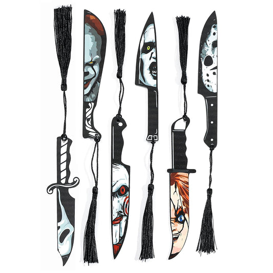 6PCS Horror Movie Dagger Acrylic Bookmarks - Durable Scary Knife Bookmark for Women or Men, Reading Accessories for Book Lovers, Spooky Halloween Gift (Knife Bookmarks)