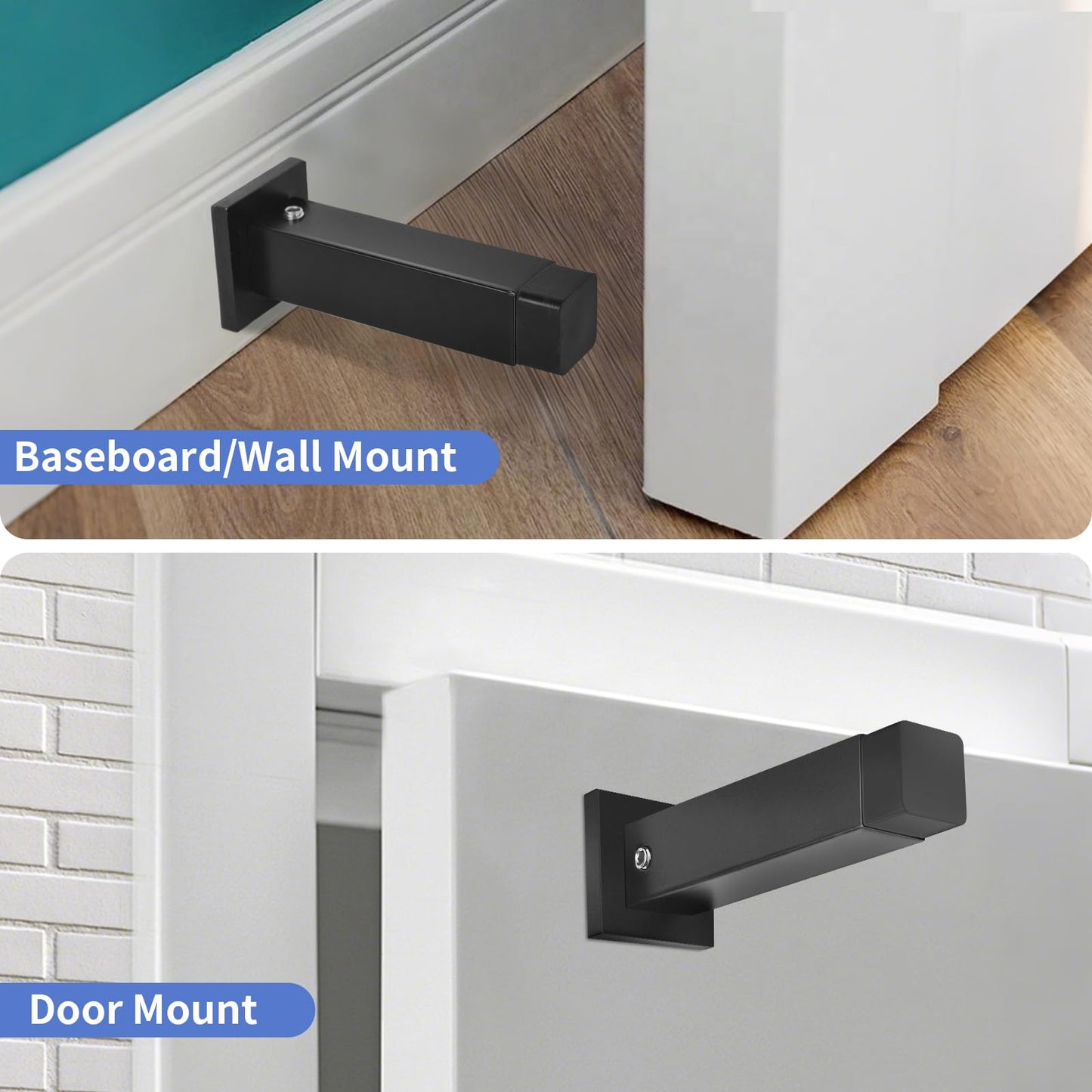 KOLAKO Door Stoppers, 2 Pack Black Door Stops, 3.4 Inch Door Stoppers for Wall Solid Rigid Doorstop Bumper Wall Protector