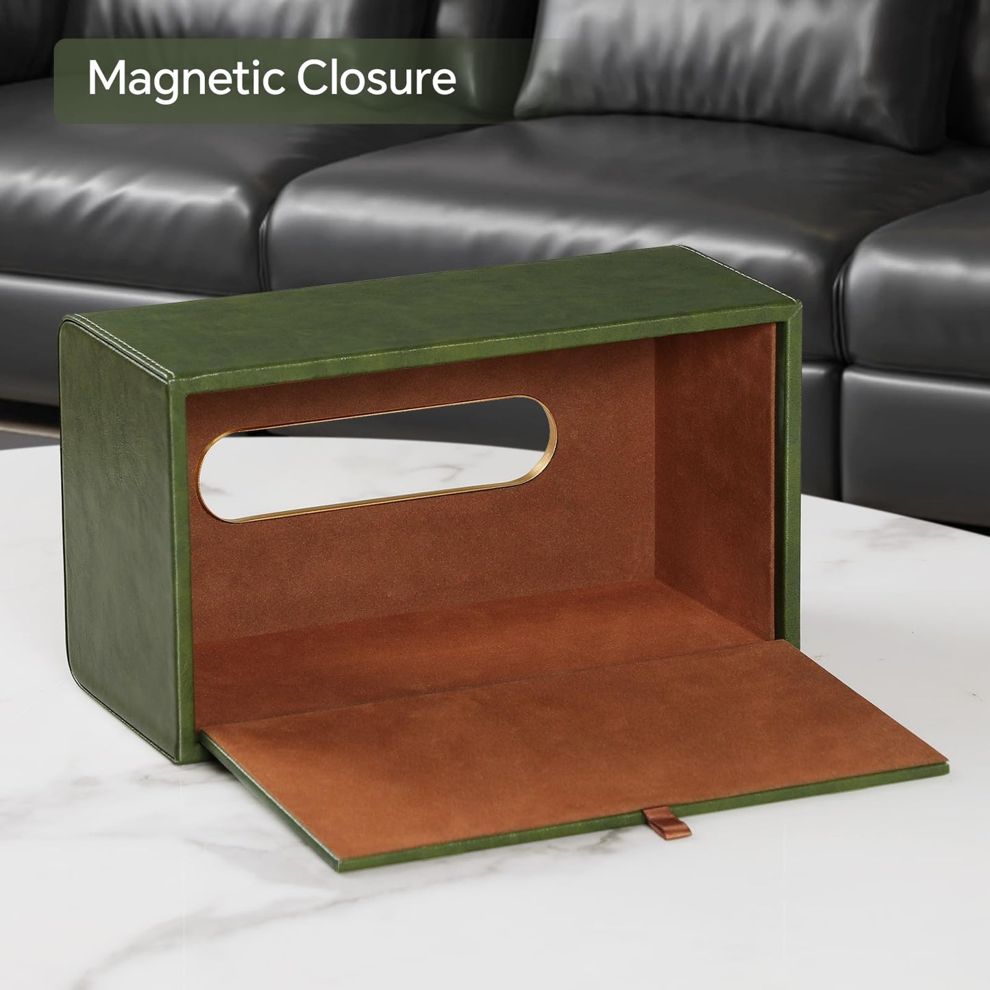 MEIBOOCH PU Leather Tissue Box Cover Rectangular Tissue Box Holder for Boxes Up to 3.9" Tall, Decorative Rectangle Tissue Cover for Bathroom Living Room Car Office (Dark Green)