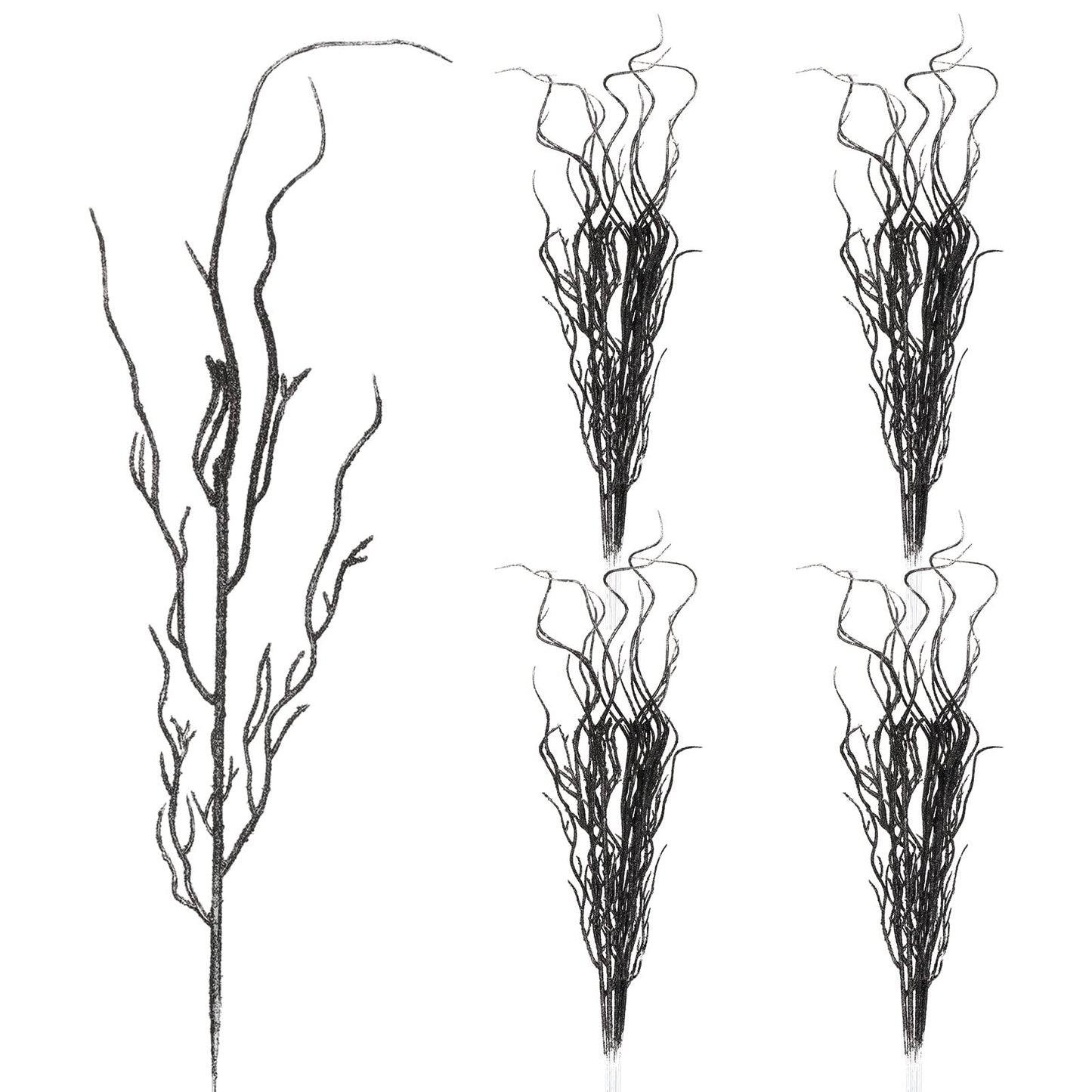 Yunsailing 16 Pcs Curly Willow Branches for Tree Decor 18 Inch Glitter Bendable Artificial Picks Lifelike Twigs for Vases Faux Tree Stems for Home Party Decoration (Black)