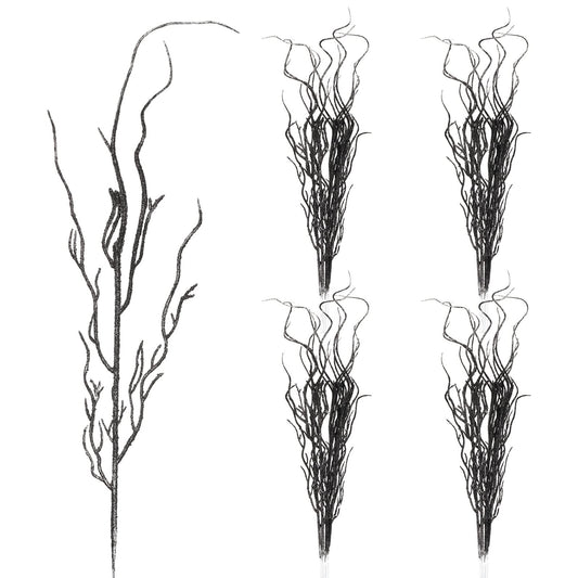 Yunsailing 16 Pcs Curly Willow Branches for Tree Decor 18 Inch Glitter Bendable Artificial Picks Lifelike Twigs for Vases Faux Tree Stems for Home Party Decoration (Black)