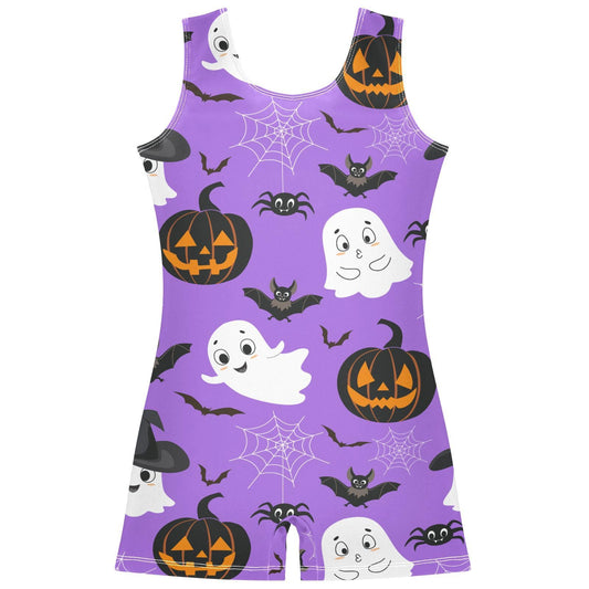 Aflyko Halloween Girls Gymnastics Leotard Jack O Lantern Spooky Ghost Infant Unitard With Shorts Tumbling Sportwear Gym Biketards Ballerina Dance Outfit 3-4T
