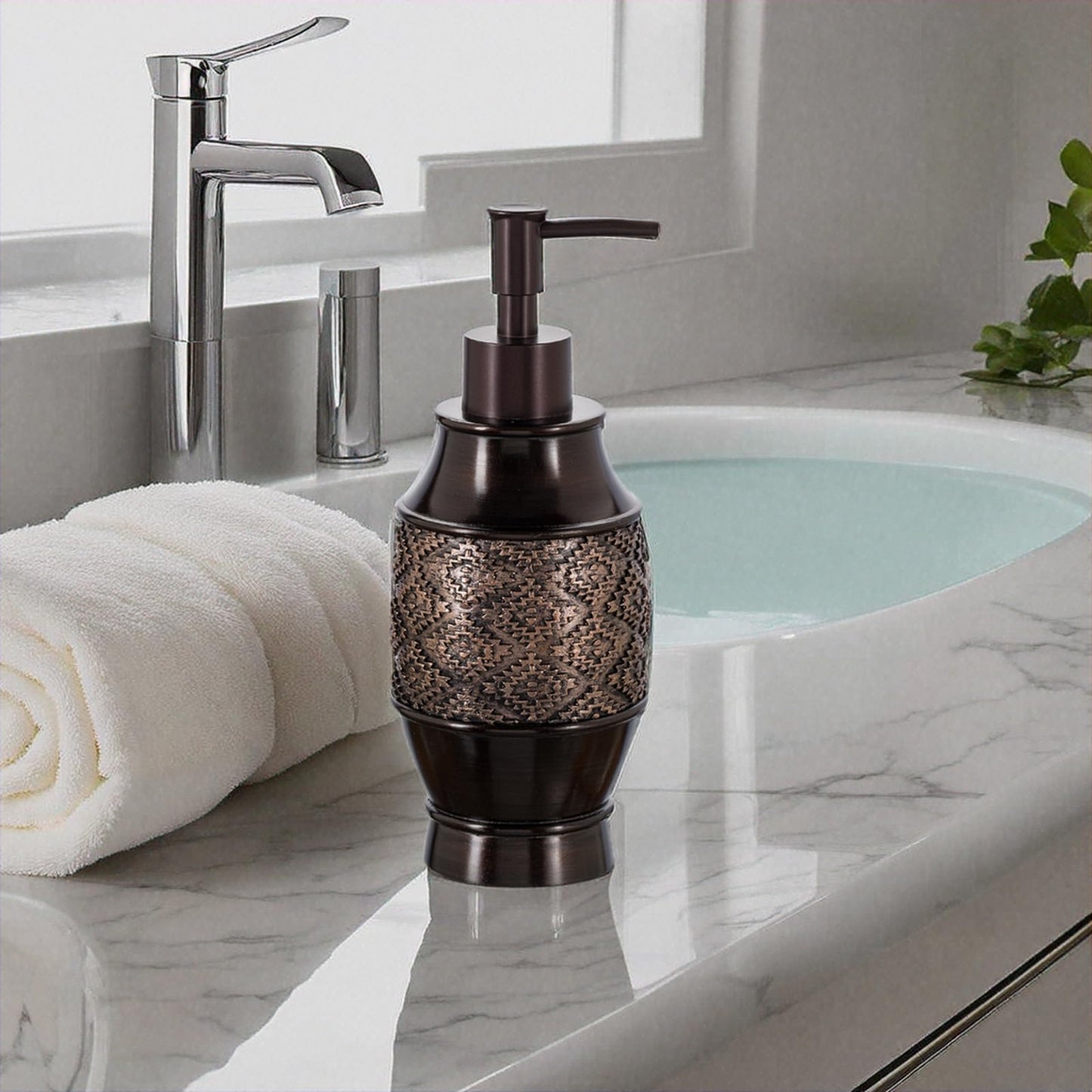 Creative Scents Dublin Brown Hand Soap Dispenser for Bathroom - Decorative 8 Oz. Resin Lotion Dispenser with Durable Matching Pump for Countertop - Modern Liquid Soap Dispenser