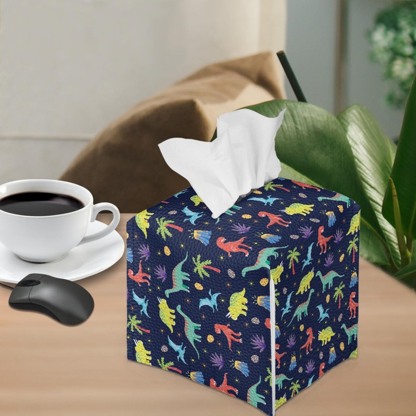 AFPANQZ Cartoon Dinosaur Tissue Box Covers Square Tissue Box Holder Organizers Leather PU Facial Paper Holder Case for Bathroom Night Stand Kids Room Decoration