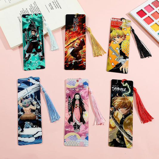 Anime Demon Kamado Acrylic Bookmark - Anime Tanjiron Zenitsu Giyuu Kyoujurou Figure Page Mark Reading Tool, Holiday Gifts for Reading Fans Book Lovers Bookworm (6pcs Style A)
