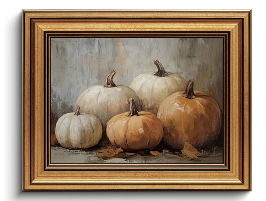 Gold Framed Wall Art Vintage Fall Pumpkin Canvas Art Prints Rustic Autumn Pictures Still Life Paintings Aesthetic Artwork Farmhouse Wall Decor for Kitchen Home Dining Room 8x10in