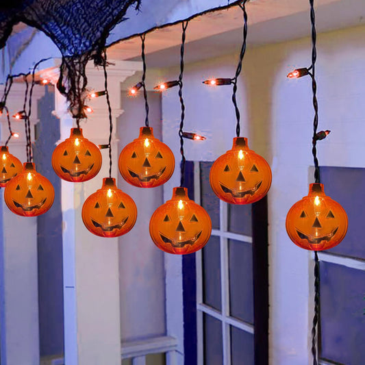 Halloween Pumpkin Icicle Lights, 7Ft Outdoor Halloween Decorations String Light with 10 Pumpkin Light 15 Mini Orange Bulbs, Plug in Pumpkin Curtain Lights for Indoor Outdoor Patio Party Holiday