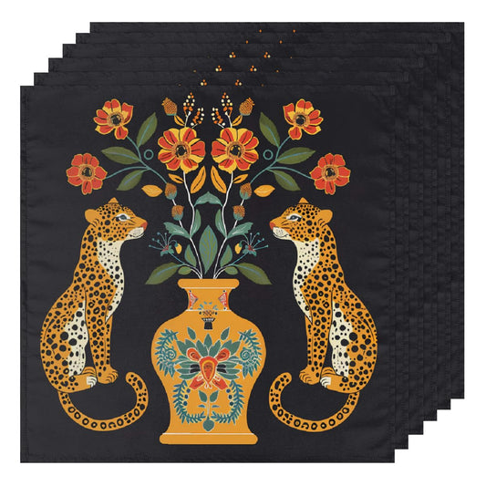 AUUXVA Table Napkin Cloth Set of 6 Vintage Chinoiserie Leopard Flower Cloth Napkins 20x20in Washable Wrinkle Free Dinner Napkin for Wedding Parties Restaurant Decor Everyday Use