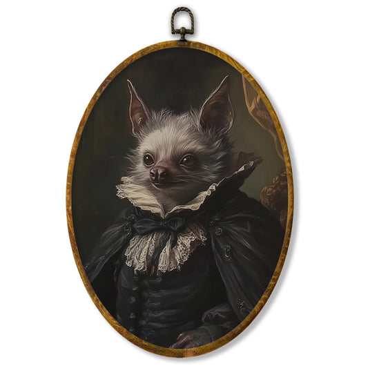 XPH Dark Academia Bat Oval Wall Art Framed, Vintage Gothic Black Bat Oval Wall Decor, Goth Moody Wild Animal Hanging Canvas Prints for Home Bedroom Living Room Decoration, 8.6x11.4 Inch