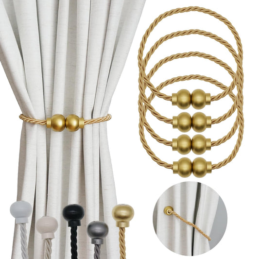 HIASTRA 4 Pack Magnetic Curtain Tiebacks Modern Handmade Rope Curtain Tie Backs Decorative Drapes Weave Holdbacks for Home Outdoor Bedroom Office Decorative Curtain, Gold