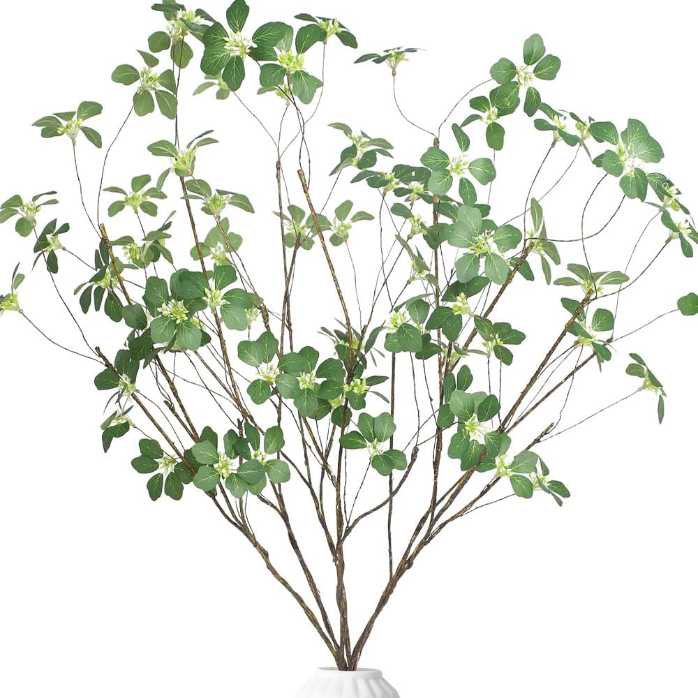 6Pcs 40'' Long Faux Plant Branches with Artificial Leaves & Seeds Greenery Eucalyptus Branches Realistic Plants Stems Fake Ficus Twig Vase Decors for Home Wedding Holiday & Seasonal DIY Craft Decors