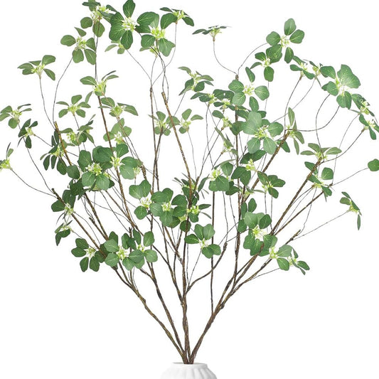 6Pcs 40'' Long Faux Plant Branches with Artificial Leaves & Seeds Greenery Eucalyptus Branches Realistic Plants Stems Fake Ficus Twig Vase Decors for Home Wedding Holiday & Seasonal DIY Craft Decors