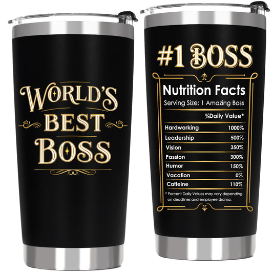 ZyraGleam Worlds Best Boss Appreciation Gifts for Men - Boss Birthday Gift Ideas for Male Insulated Stainless Steel Travel Coffee Tumbler 20 OZ Black