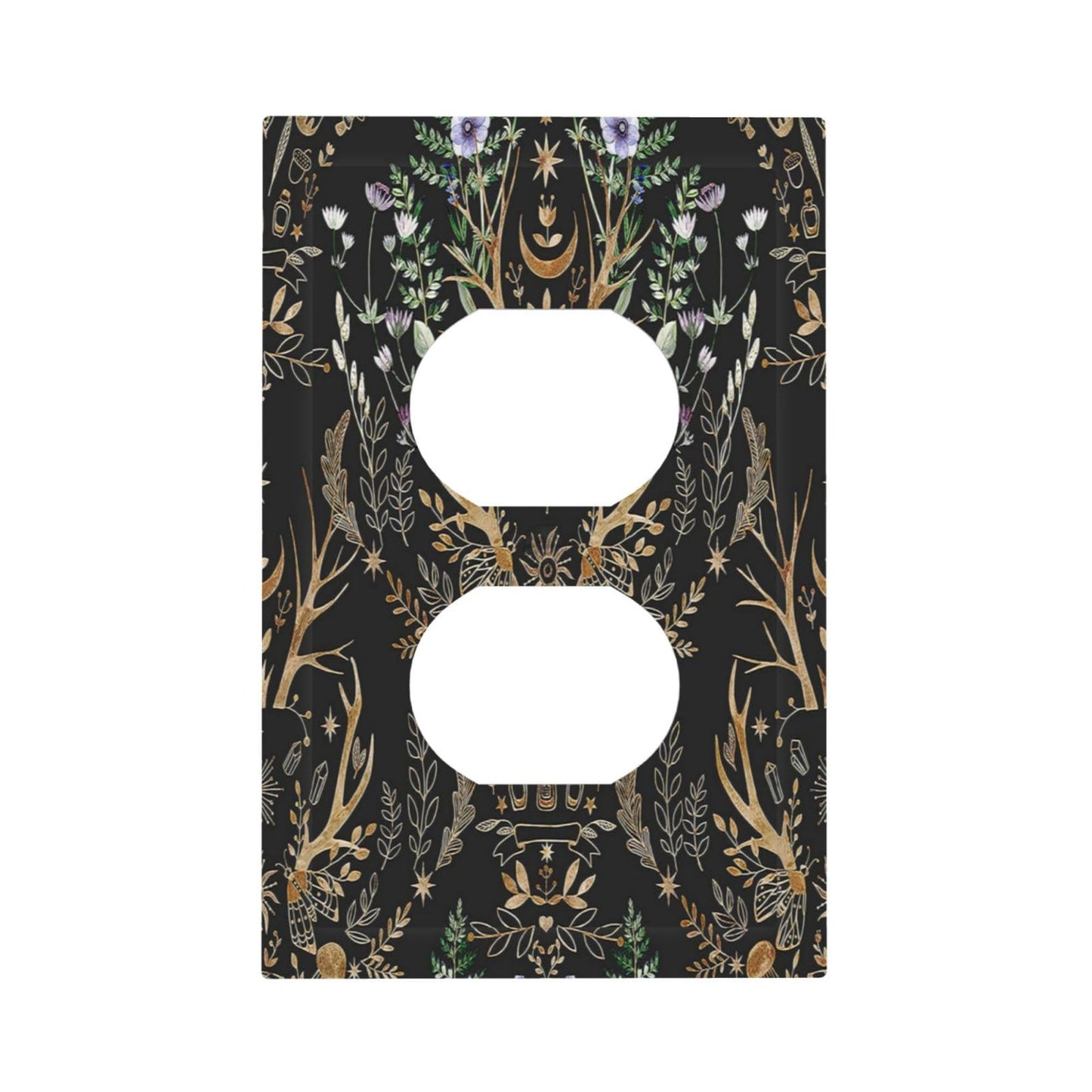 Botanical Morris Floral Midnight Black 1 Gang Outlet Plate Decorative Single Duplex Wall Plate Covers Unique Electrical Receptacle Light Switch Cover Art Faceplate Switchplate for Bathroom Living Room