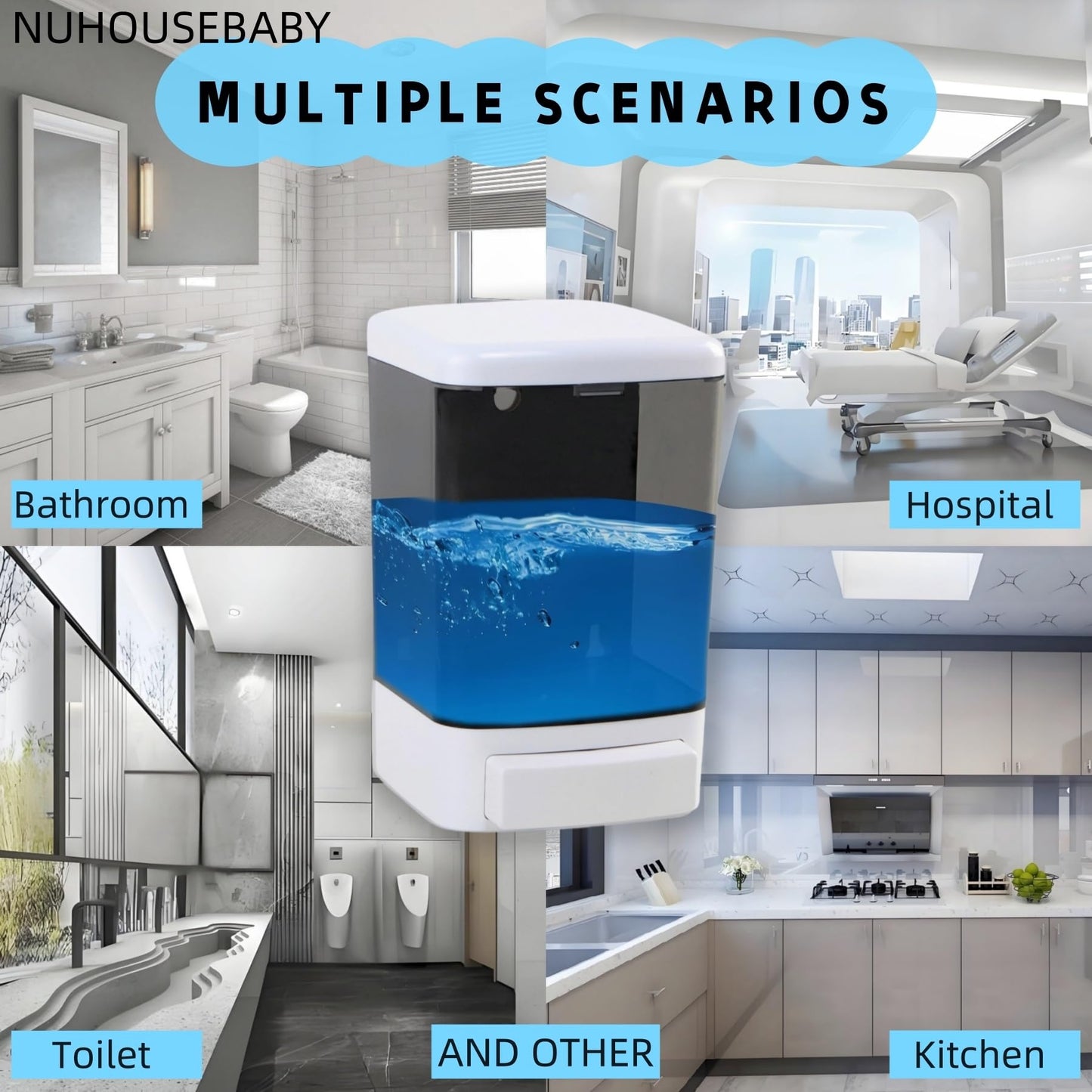 NUHOUSEBABY Manual Soap Dispenser Kitchen Bathroom Wall Mounted Hand Dispensers Commercial for Liquid Containers Shampoo Gel Chamber Plastic - (33.8 oz) 1000ml