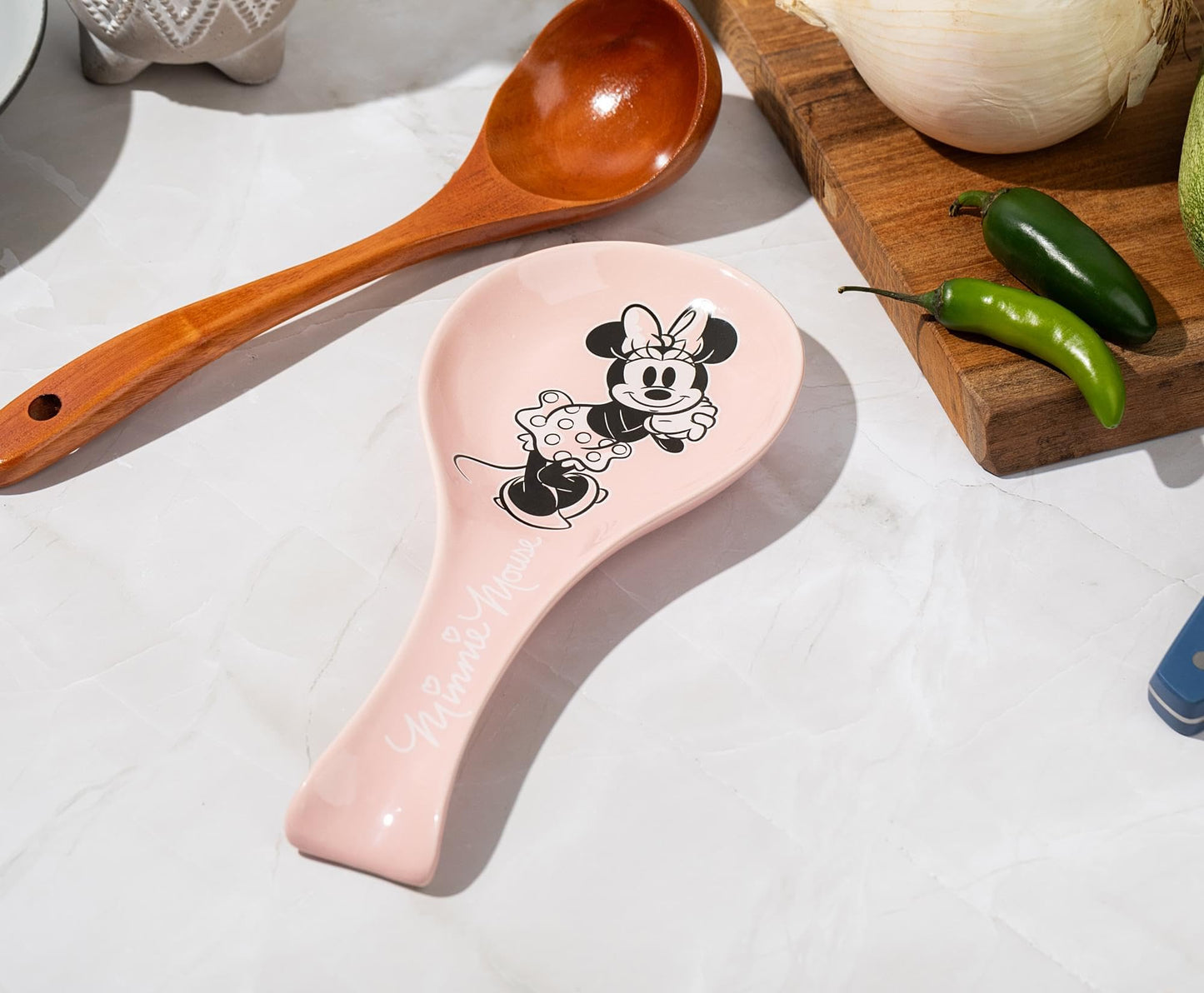 Disney Minnie Mouse Ceramic Spoon Rest Holder | Kitchen Organizer for Utensils to Keep Countertop Clean Multicolor