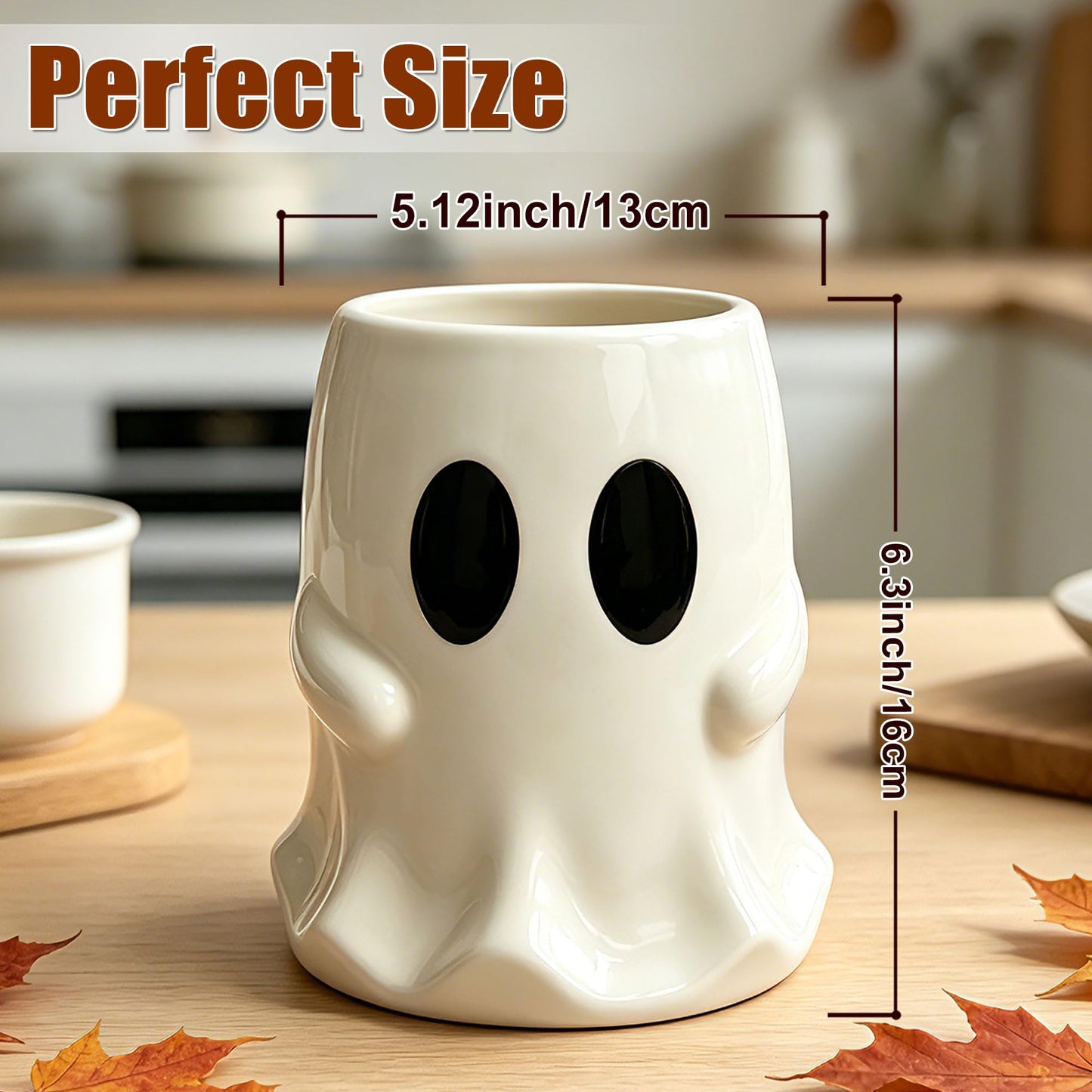 pinata Halloween Kitchen Decor Ceramic Ghost Utensil Holder, Cute Halloween Utensils Holder, Ceramic Utensils Crock for Rustic Farmhouse Indoor Kitchen Decorations(6.3 Inches)