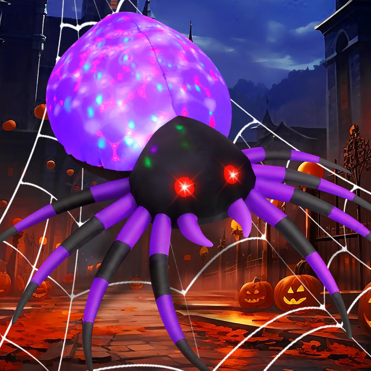 GOOSH 5 FT Width Halloween Inflatable Spider Outdoor Decoration with Magic Light, Blow Up Yard Inflatables Holiday Inflatables for Outdoor Yard Garden Lawn Decor