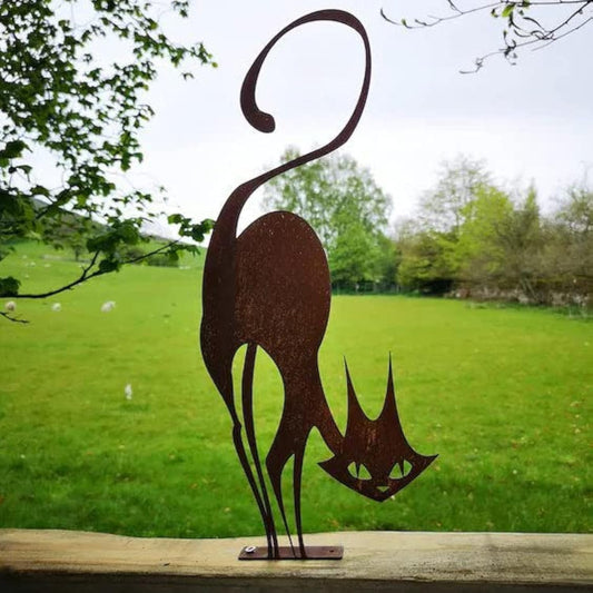 XLAQ Retro Rusty Metal Cat Fence Topper Decor Outdoor Yard Signs Decoration Metal Cat Garden Statues Stake Cute Animal Statues for Outdoor Yard Garden Decor and Lawn Ornaments, Black