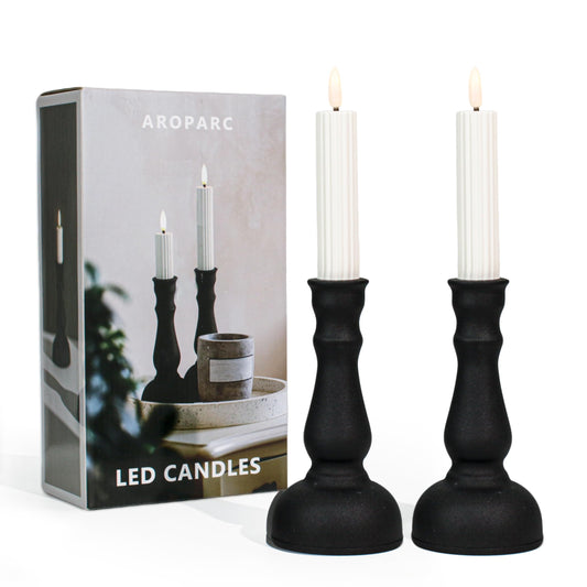 Aroparc Flickering Flameless Battery Operated LED Candles,Realistic All-Metal Candle Lights No-Melted, Room Decor, Home Decor - Matte 2pcs Tall