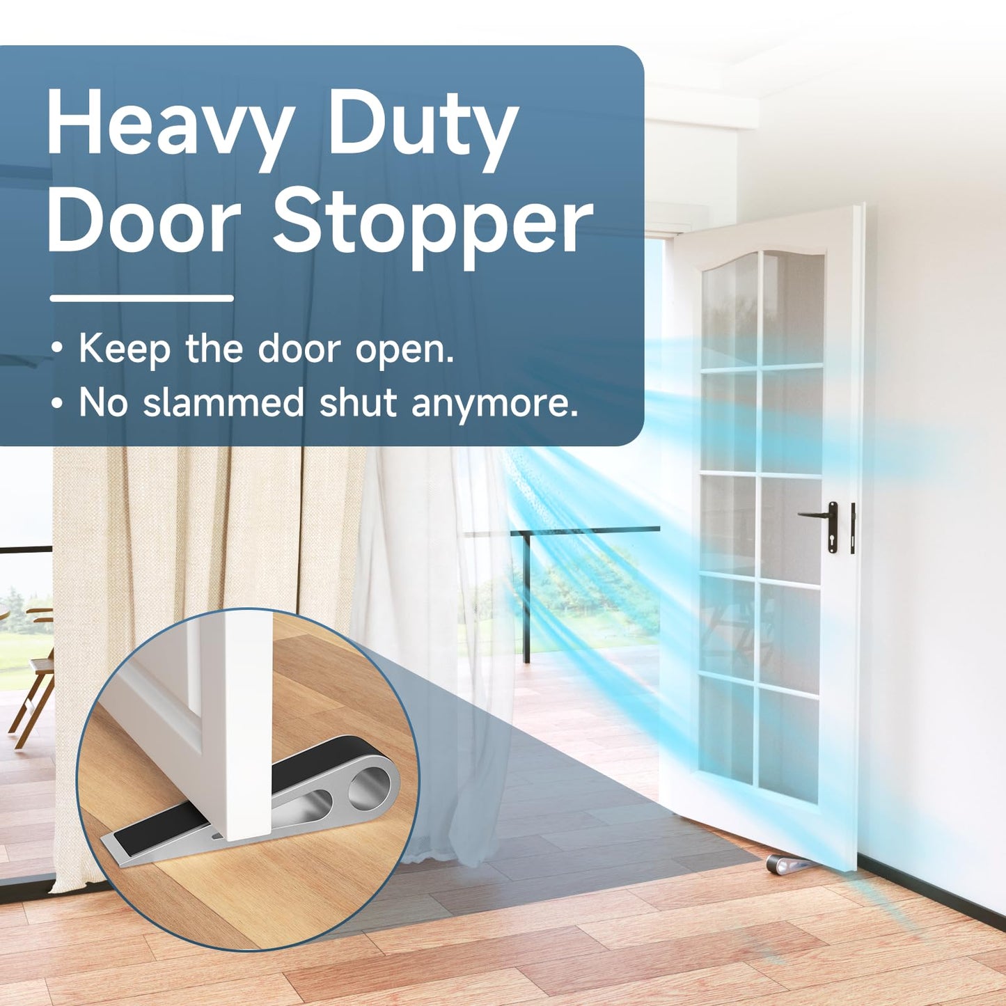 2 Pcs Heavy Duty Door Stopper for Bottom of Door, Aluminum & Rubber Door Stop Wedge- Keep Doors Open in Home, Apartment, Office, Hotel, 4.92L*1.02W*1.22H Inch,Silver