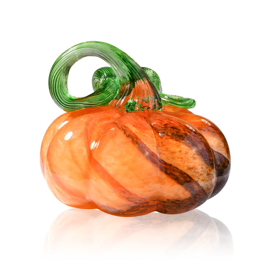 AOFEGRLT 3" Large Blown Glass Pumpkin Figurine Collectible Halloween Thanksgiving Glass Pumpkin Paperweight Fall Harvest Crystal Decorations for Home(Brown)