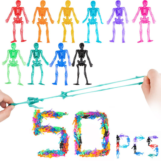 NiHome 50PCS Halloween Stretchy Toys Skeleton Toy Sets, Halloween Goodie Bag Stuffers Fillers 50-Pack Party Favors for Kids Stretchy Skeleton, Assorted Colors Trick or Treat Toys