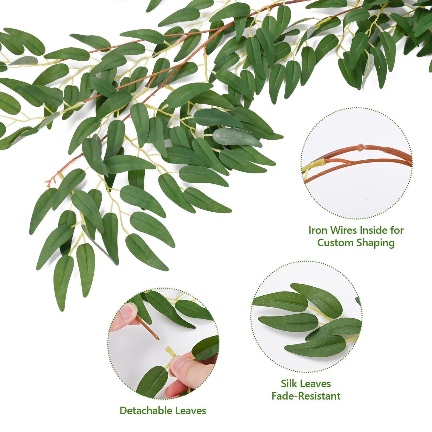 Artificial Willow Leaves Greenery Garland, 2Pack 5.7FT Hanging Willow Leaves Ivy Garland, Faux Silk Plant Vine Twigs for Wedding Arch, Garden Party, Indoor, Outdoor Decoration