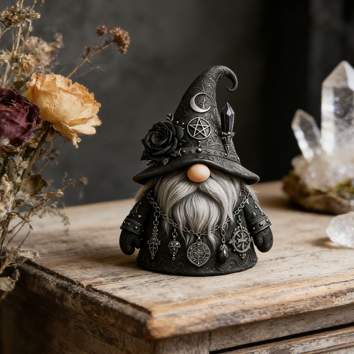 Gothic Witchy Gnome Figurine, Halloween Gothic Gnomes Collectible Fall Decor, Resin Dark Fantasy Statue for Home Shelves, Mantels & Home Garden Yard Decorations Collectibles (1)